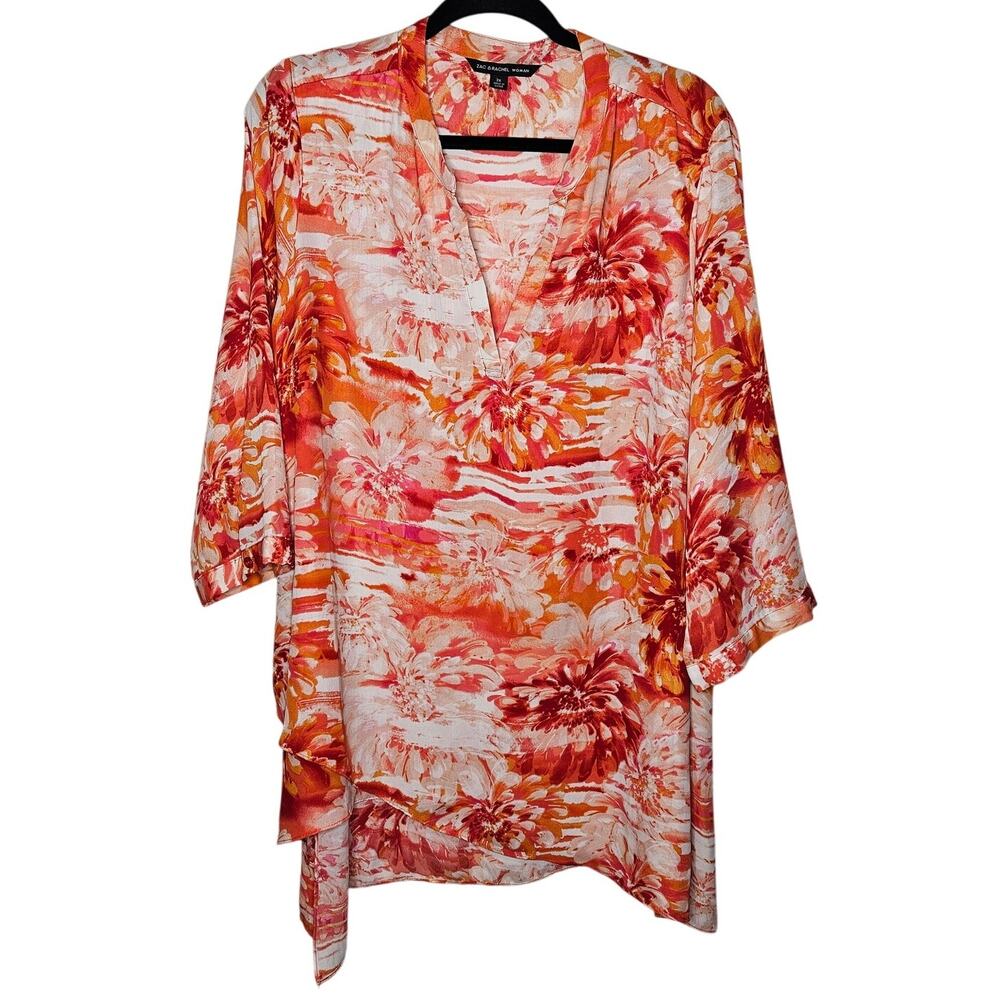 Zac & Rachel Orange floral flowy lightweight blouse  sz 2X